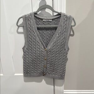 Gray Cable Knit Vest with Gold Buttons